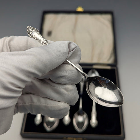 1914年 英国アンティーク 純銀製ティースプーン6本セット ケース入り Robert Pringle&Sons